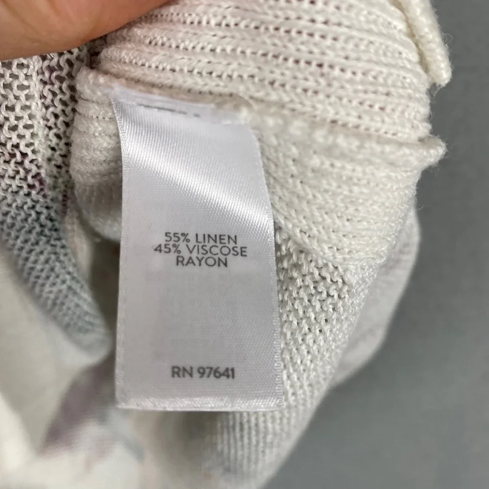 J. Jill Floral Linen Blend V-Neck 3/4‎ Sleeve Knit Sweater Women Small White